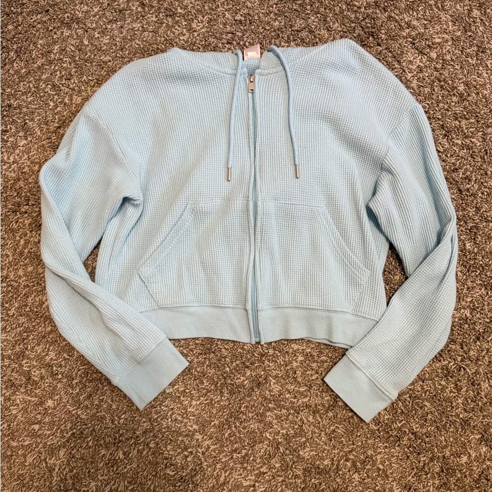 Auden Light Blue Waffle Knit Zip Hoodie